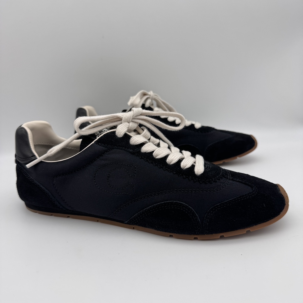 Coach Flat Sneaker Womens Size 8 Suede Satin Athletic Black Low Top Lace Up